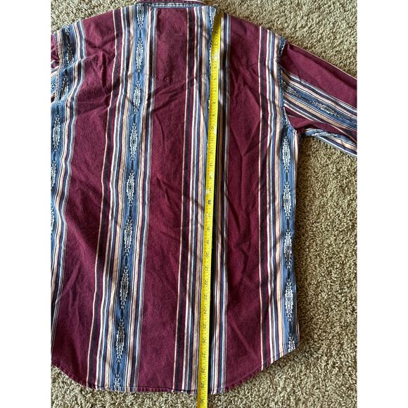 Vintage Wrangler Western Shirts Maroon Blue Tan White L Aztec Pearl Snap XL-Tail - Picture 7 of 8